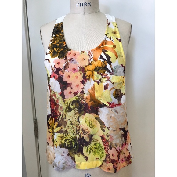 Millau Tops - FLORAL YELLOW/ORANGE HUES RACERBACK TANK